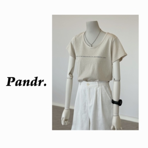 PANDR夏季衬肤色氧气T 百搭亲肤透气薄款宽松休闲字母短袖上衣女
