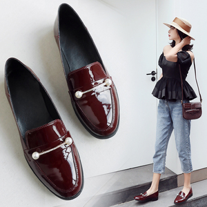 酒红色单鞋女2021夏款小高跟洋气圆头粗跟黑色小皮鞋女搭配正装