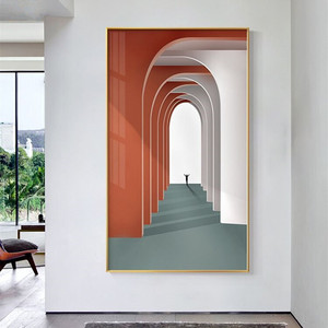 走廊尽头挂画视觉延伸空间感简约现代客厅过道壁画竖版玄关装饰画