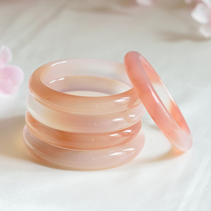 天然藕粉西柚粉蜜桃粉窄条玛瑙手镯玉髓镯子一物一图