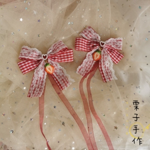 原创自制lolita元素草莓发夹软妹双马尾夹洛丽塔蝴蝶结日常发饰