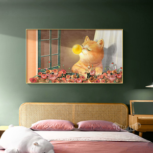 北欧卧室床头装饰画田园风治愈系可爱猫咪壁画现代简约餐厅墙挂画