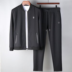 轻奢高端秋冬季长袖套装男简约加绒加厚男士棒球领休闲运动套装