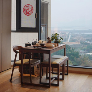 新中式阳台茶桌2024新款高端实木小型家用小阳台茶台胡桃木小茶桌