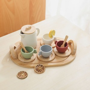 北欧ins风儿童过家家仿真下午茶家玩具宝宝硅胶茶壶木质杯垫茶具