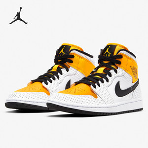 nike/耐克正品jordan1 mid aj1湖人白黄柠檬女子运动篮球鞋bq6472
