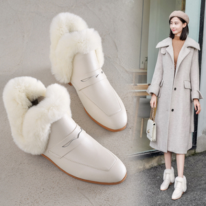 2020秋冬季新款韩版兔毛短靴平底鞋平跟靴子女加绒雪地靴马丁靴
