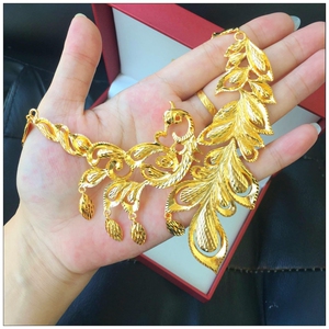 婚庆镀黄金凤凰项链结婚新娘配饰饰品仿真金999颈链不掉色首饰品
