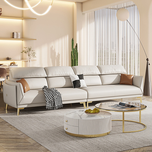 沙发客厅现代轻奢科技布简约风格一字小户型直排布艺新款高档家具0人
