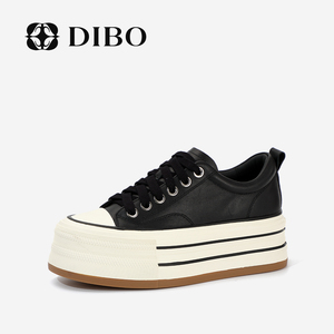 DIBO碲铂百搭时尚黑色板鞋2024年春季新款厚底增高休闲运动鞋女