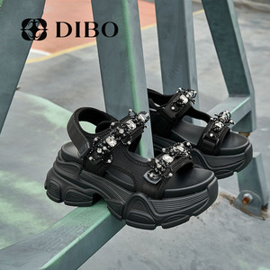 DIBO碲铂时尚厚底凉鞋2024年夏季新款水钻增高休闲度假凉鞋女