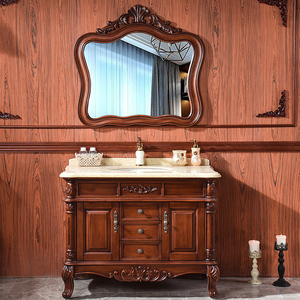 卫浴欧式红橡木浴室柜组合落地式洗脸盆池洗手台实木洗漱柜卫生间