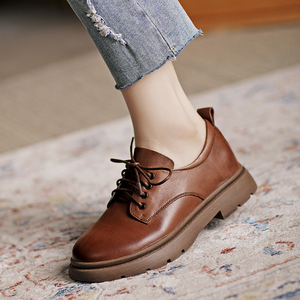 真皮女鞋系带英伦风马丁鞋复古牛津鞋春秋单鞋软皮软底大头皮鞋女