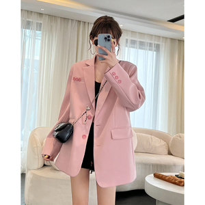 西装外套女士韩版设计感小众上衣2024年春秋新款休闲时尚粉色西服