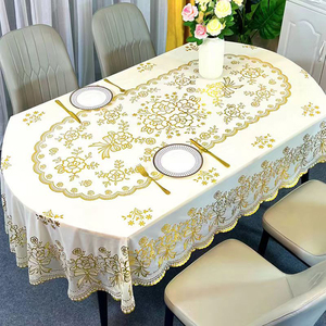 PVC烫金桌布折叠椭圆形餐桌布防水防油免洗长方形茶几垫北欧台布