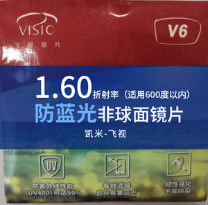 飞视1.60/1.67/1.74折射率非球面防蓝光树脂镜片