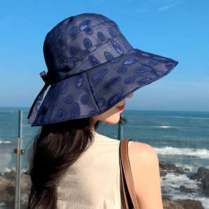 遮阳布帽女夏季出游可折叠防晒凉帽优雅蝴蝶结防紫外线沙滩太阳帽