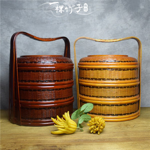 仿古手提食盒中式复古便携祭祀结婚食盒提篮竹编多层大容量送餐篮