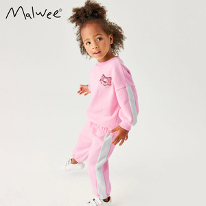malwee秋季新款欧美外贸女童套装长袖长裤两件套打底家居服套装