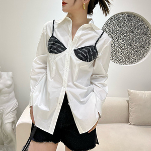 内衣外穿!个性潮牌~衬衫女设计感小众2022年新款拼接长袖中长款