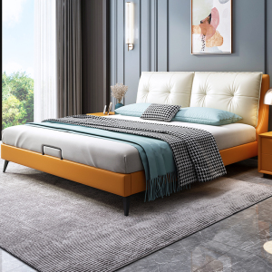 床现代简约真皮床意式轻奢主卧皮床北欧榻榻米1.8米双人大床婚床