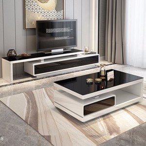 迪洛钢化玻璃茶几电视柜组合现代可伸缩茶几大小户型简约客厅家具