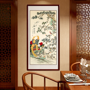 尚得堂手绘中式国画百鸟朝凤装饰画入户玄关竖幅走廊过道尽头挂画