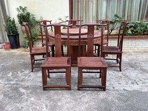 越南红木家具缅甸老挝花梨餐桌餐桌1.38米八椅一桌面板两拼厚1.3