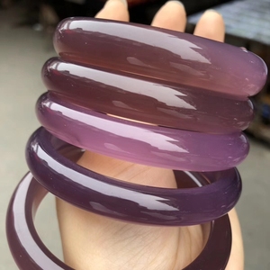巴西天然优质帝王紫玛瑙玉镯紫玉髓冰透烟灰紫色紫罗兰女款玉手镯