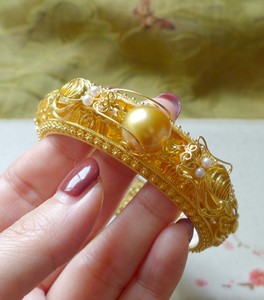 龙辉 古法手工花丝黄金配海水珍珠手镯 双龙戏珠 故宫馆藏非遗