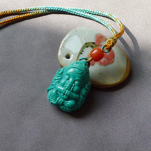 睿安 天然湖北绿松石吊坠挂件 原矿高瓷苏工雕刻象神宝宝可爱敦实