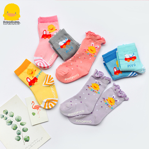 黄色小鸭婴儿袜子男女宝宝四季棉袜1-6岁儿童柔软半筒袜中小童