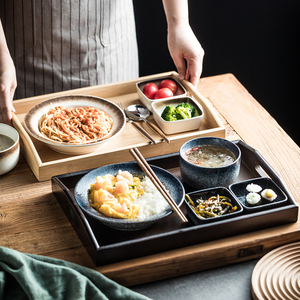 日式一人食餐具套装带托盘陶瓷汤盘意面盘焗饭盘单人早餐碗盘组合