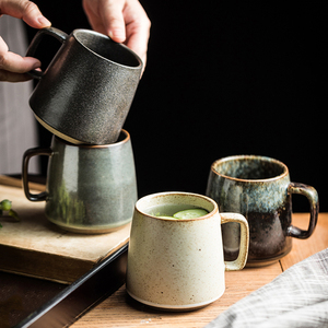 日式粗陶马克杯陶瓷喝水杯家用办公杯子创意怀旧咖啡杯茶杯早餐杯