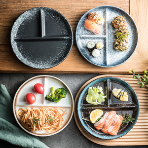 日式三格分餐盘陶瓷分格减脂餐盘定量盘子家用一人食早餐饭盘菜盘