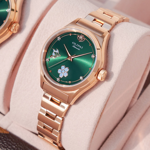 欧力派正品牌女表机械女士手表女简约气质时尚小巧新款防水小绿表