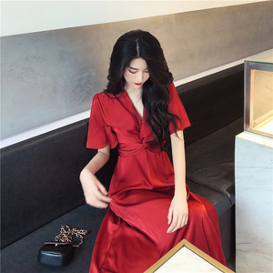 红色纱裙连衣裙长款仙夏