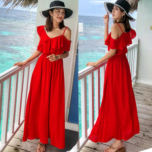 海滩裙长裙连衣裙女夏泰国海边度假旅游三亚显瘦大红色沙滩裙超仙