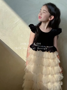 韩国设计师品牌童装女童赫本风礼服裙气质款连衣裙黑色拼接公主裙
