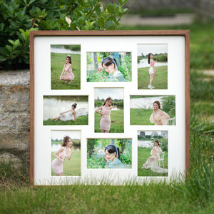 9宫格实木相框12张结婚纱洗照片6寸diy组合打印做成摆台挂墙纪念