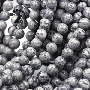 地图石天然灰色毕加索光面圆珠串珠 diy材料手链手工配件半成品