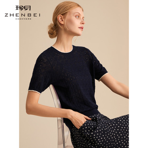 006人付款天猫zb/珍贝复古印花桑蚕丝t恤女2022夏季新款短袖针织真丝