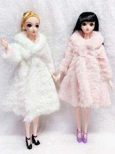 芭比洋娃娃毛绒大衣服装外套装冬天棉衣仿真皮草换装洋娃娃礼服