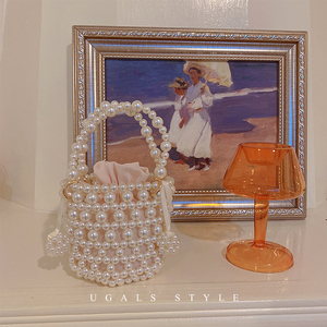 UGALS原创法式镂空手工diy材料包编织串珠珍珠包圆桶水桶包手提包