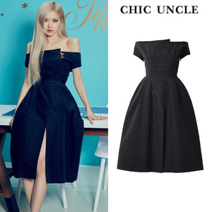 朴彩英rose同款法式一字肩连衣裙女高级设计感礼服裙赫本风小黑裙