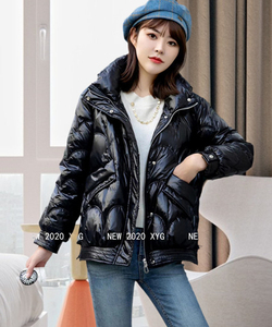 幸运阁08183玫瑰琇2020秋冬后抽绳立领水波纹休闲宽松短款羽绒服