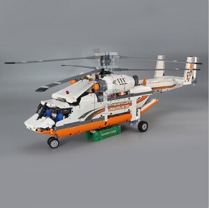 兼容乐高90002科技系列电动双旋翼运输直升飞机积木玩具模型moc