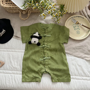 婴幼儿百天周岁衣服夏装连体衣可爱熊猫薄款哈衣男宝宝中国风爬服