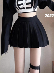 夏季短裙短款小个子女高腰套装a字裙子百褶裙黑色超短半身裙xs150
