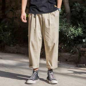 春夏季休闲裤男潮牌宽松大码男士九分裤胖子加肥加大阔腿直筒裤子